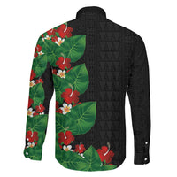 Hawaiian Taro Leaves-Hibiscus and Plumeria Family Matching Tank Maxi Dress and Hawaiian Shirt Polynesian Art-Kakau Tattoo Black LT03 - Polynesian Pride