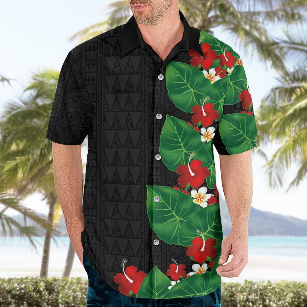 Hawaiian Taro Leaves-Hibiscus and Plumeria Hawaiian Shirt Polynesian Art-Kakau Tattoo Black LT03 - Polynesian Pride