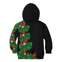 Hawaiian Taro Leaves-Hibiscus and Plumeria Kid Hoodie Polynesian Art-Kakau Tattoo Black LT03 - Polynesian Pride