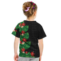 Hawaiian Taro Leaves-Hibiscus and Plumeria Kid T Shirt Polynesian Art-Kakau Tattoo Black LT03 - Polynesian Pride