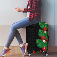Hawaiian Taro Leaves-Hibiscus and Plumeria Luggage Cover Polynesian Art-Kakau Tattoo Black LT03 - Polynesian Pride