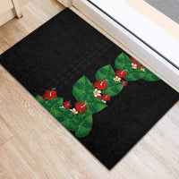 Hawaiian Taro Leaves-Hibiscus and Plumeria Rubber Doormat Polynesian Art-Kakau Tattoo Black