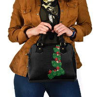 Hawaiian Taro Leaves-Hibiscus and Plumeria Shoulder Handbag Polynesian Art-Kakau Tattoo Black