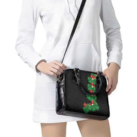 Hawaiian Taro Leaves-Hibiscus and Plumeria Shoulder Handbag Polynesian Art-Kakau Tattoo Black