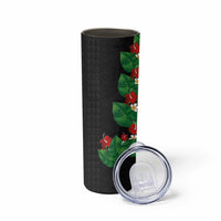 Hawaiian Taro Leaves-Hibiscus and Plumeria Skinny Tumbler Polynesian Art-Kakau Tattoo Black LT03 - Polynesian Pride