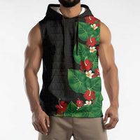 Hawaiian Taro Leaves-Hibiscus and Plumeria Sleeveless Hoodie Polynesian Art-Kakau Tattoo Black LT03 - Polynesian Pride