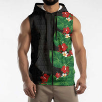 Hawaiian Taro Leaves-Hibiscus and Plumeria Sleeveless Zip Hoodie Polynesian Art-Kakau Tattoo Black LT03 - Polynesian Pride