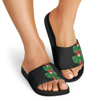 Hawaiian Taro Leaves-Hibiscus and Plumeria Slide Sandals Polynesian Art-Kakau Tattoo Black
