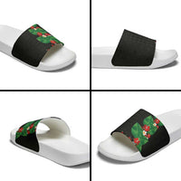 Hawaiian Taro Leaves-Hibiscus and Plumeria Slide Sandals Polynesian Art-Kakau Tattoo Black