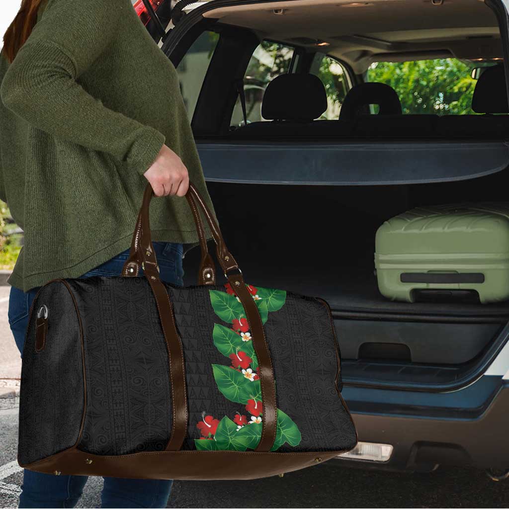 Hawaiian Taro Leaves-Hibiscus and Plumeria Travel Bag Polynesian Art-Kakau Tattoo Black LT03 - Polynesian Pride