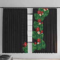 Hawaiian Taro Leaves-Hibiscus and Plumeria Window Curtain Polynesian Art-Kakau Tattoo Black