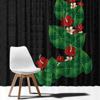 Hawaiian Taro Leaves-Hibiscus and Plumeria Window Curtain Polynesian Art-Kakau Tattoo Black