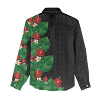 Hawaiian Taro Leaves-Hibiscus and Plumeria Women Casual Shirt Polynesian Art-Kakau Tattoo Black LT03 - Polynesian Pride