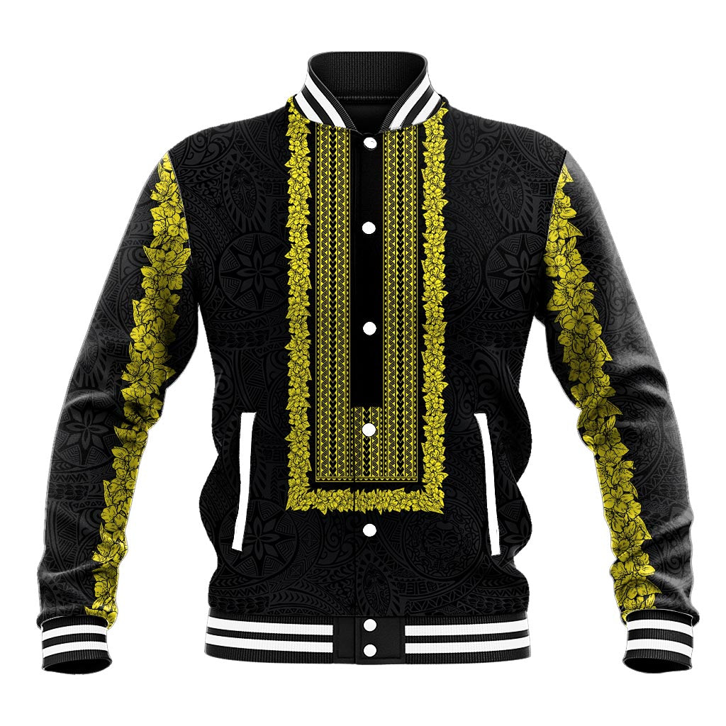 Philippines Polynesian Jasmine Pattern Baseball Jacket With Barong Tagalog Black Style