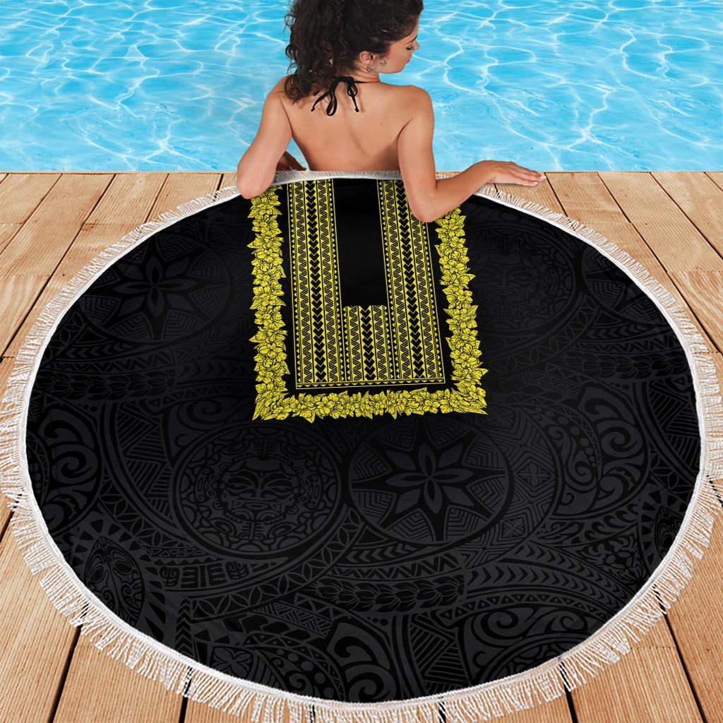 Philippines Polynesian Jasmine Pattern Beach Blanket With Barong Tagalog Black Style