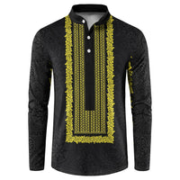 Philippines Polynesian Jasmine Pattern Button Sweatshirt With Barong Tagalog Black Style