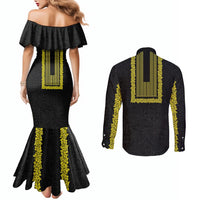 Philippines Polynesian Jasmine Pattern Couples Matching Mermaid Dress and Long Sleeve Button Shirt With Barong Tagalog Black Style