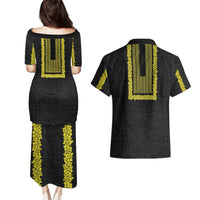 Philippines Polynesian Jasmine Pattern Couples Matching Puletasi and Hawaiian Shirt With Barong Tagalog Black Style