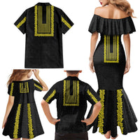 Philippines Polynesian Jasmine Pattern Family Matching Mermaid Dress and Hawaiian Shirt With Barong Tagalog Black Style