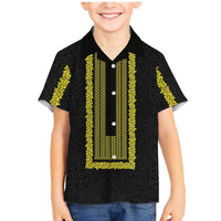 Philippines Polynesian Jasmine Pattern Family Matching Mermaid Dress and Hawaiian Shirt With Barong Tagalog Black Style