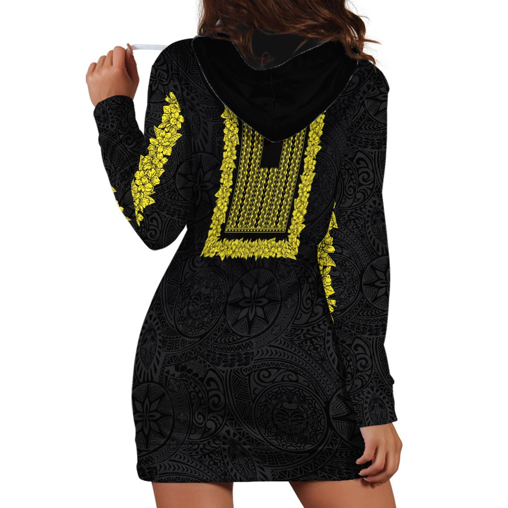 Philippines Polynesian Jasmine Pattern Hoodie Dress With Barong Tagalog Black Style