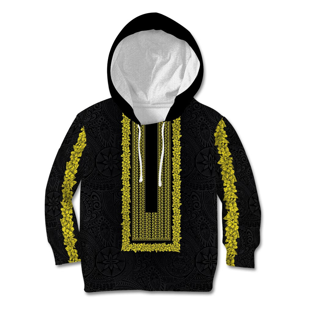 Philippines Polynesian Jasmine Pattern Kid Hoodie With Barong Tagalog Black Style