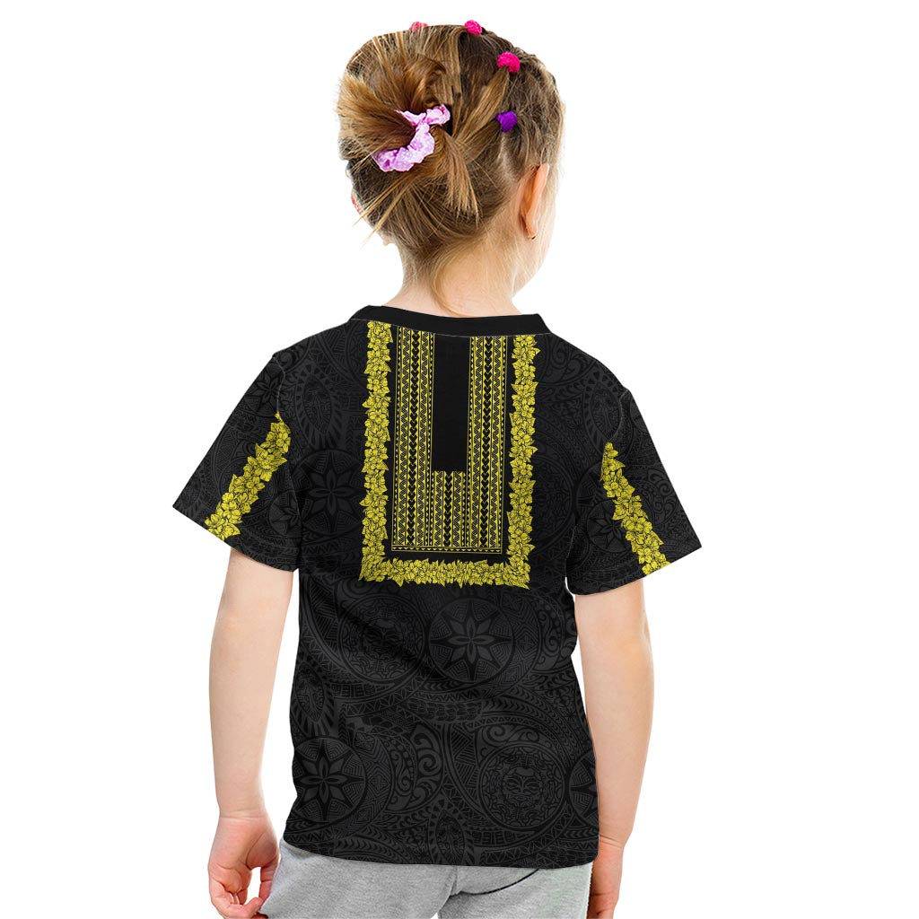 Philippines Polynesian Jasmine Pattern Kid T Shirt With Barong Tagalog Black Style