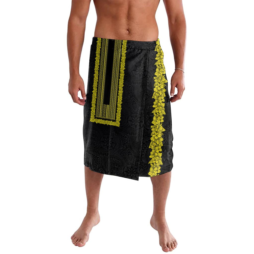 Philippines Polynesian Jasmine Pattern Lavalava With Barong Tagalog Black Style