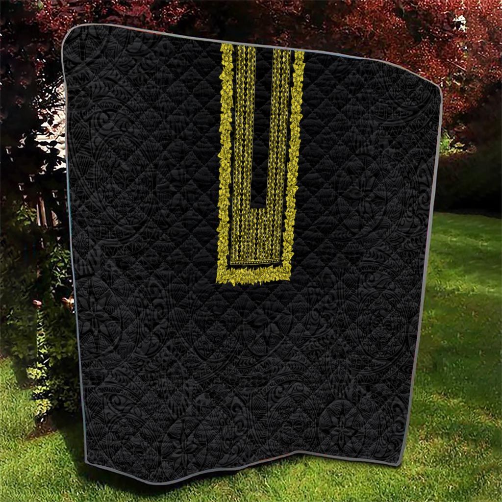 Philippines Polynesian Jasmine Pattern Quilt With Barong Tagalog Black Style