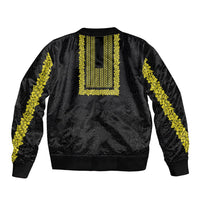 Philippines Polynesian Jasmine Pattern Sleeve Zip Bomber Jacket With Barong Tagalog Black Style