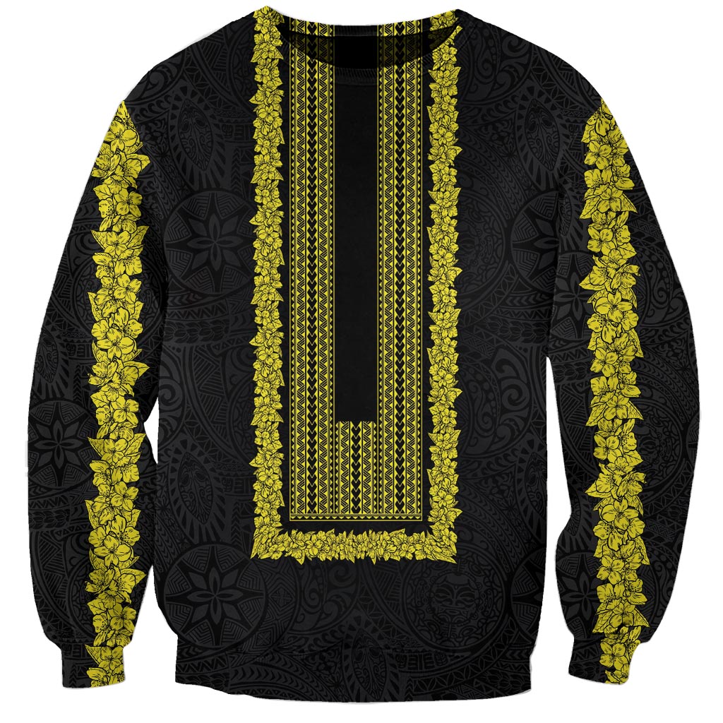 Philippines Polynesian Jasmine Pattern Sweatshirt With Barong Tagalog Black Style