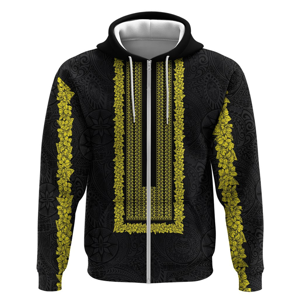 Philippines Polynesian Jasmine Pattern Zip Hoodie With Barong Tagalog Black Style LT03 Zip Hoodie Black - Polynesian Pride
