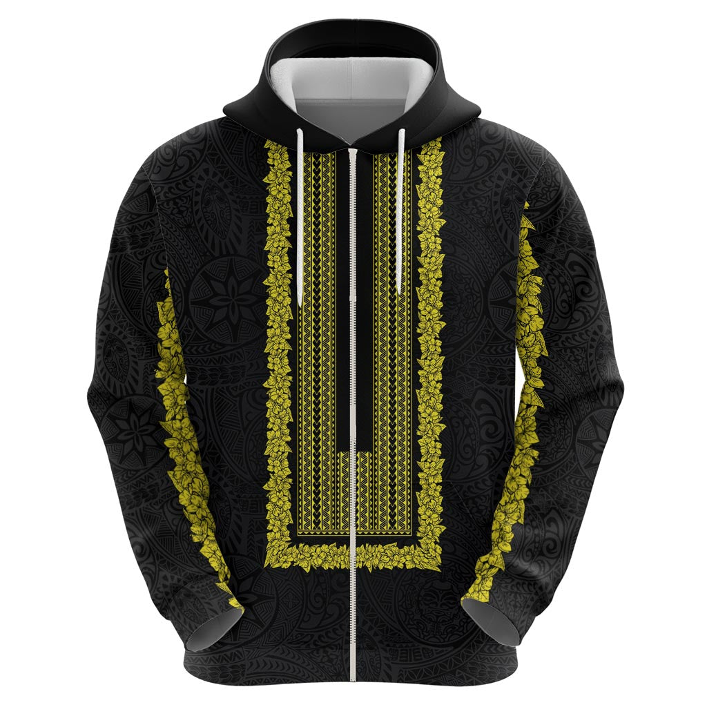 Philippines Polynesian Jasmine Pattern Zip Hoodie With Barong Tagalog Black Style LT03 - Polynesian Pride