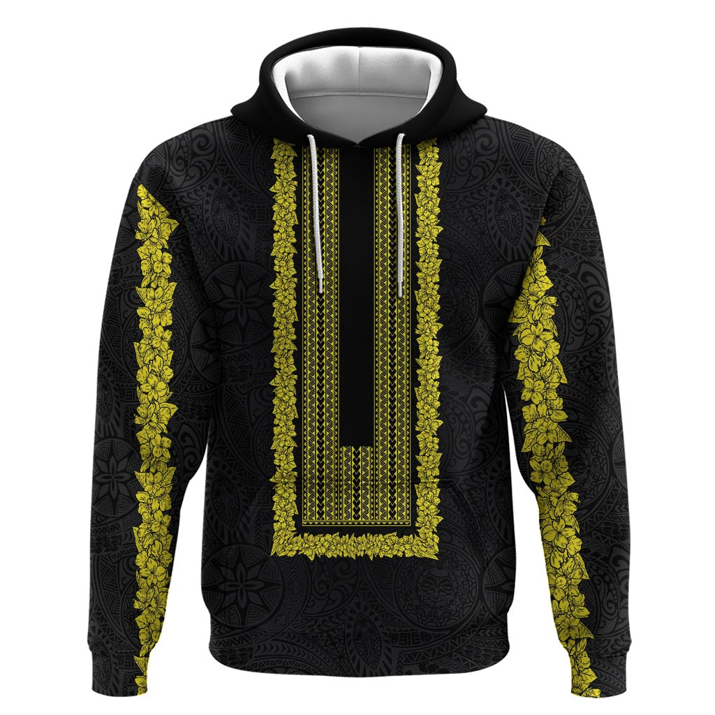 Philippines Polynesian Jasmine Pattern Zip Hoodie With Barong Tagalog Black Style LT03 Pullover Hoodie Black - Polynesian Pride