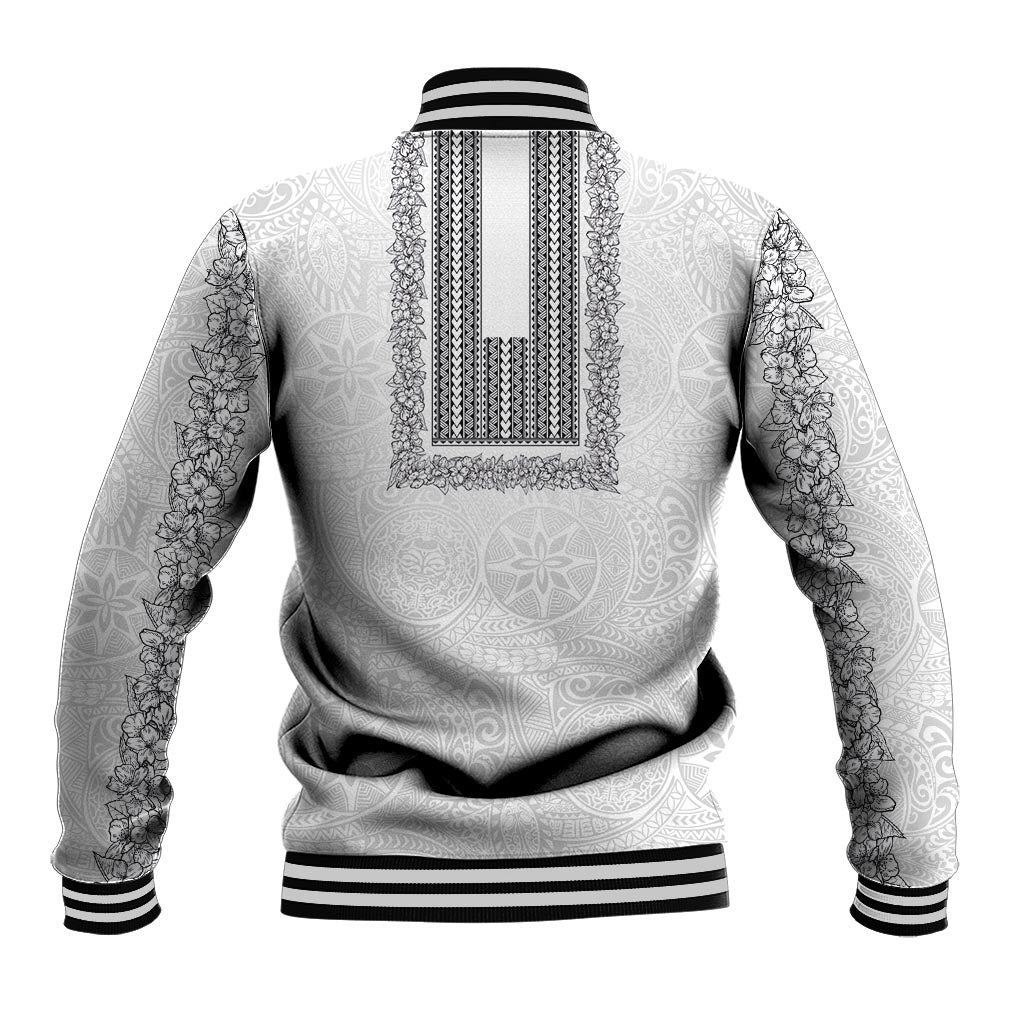 Philippines Polynesian Jasmine Pattern Baseball Jacket With Barong Tagalog White Style
