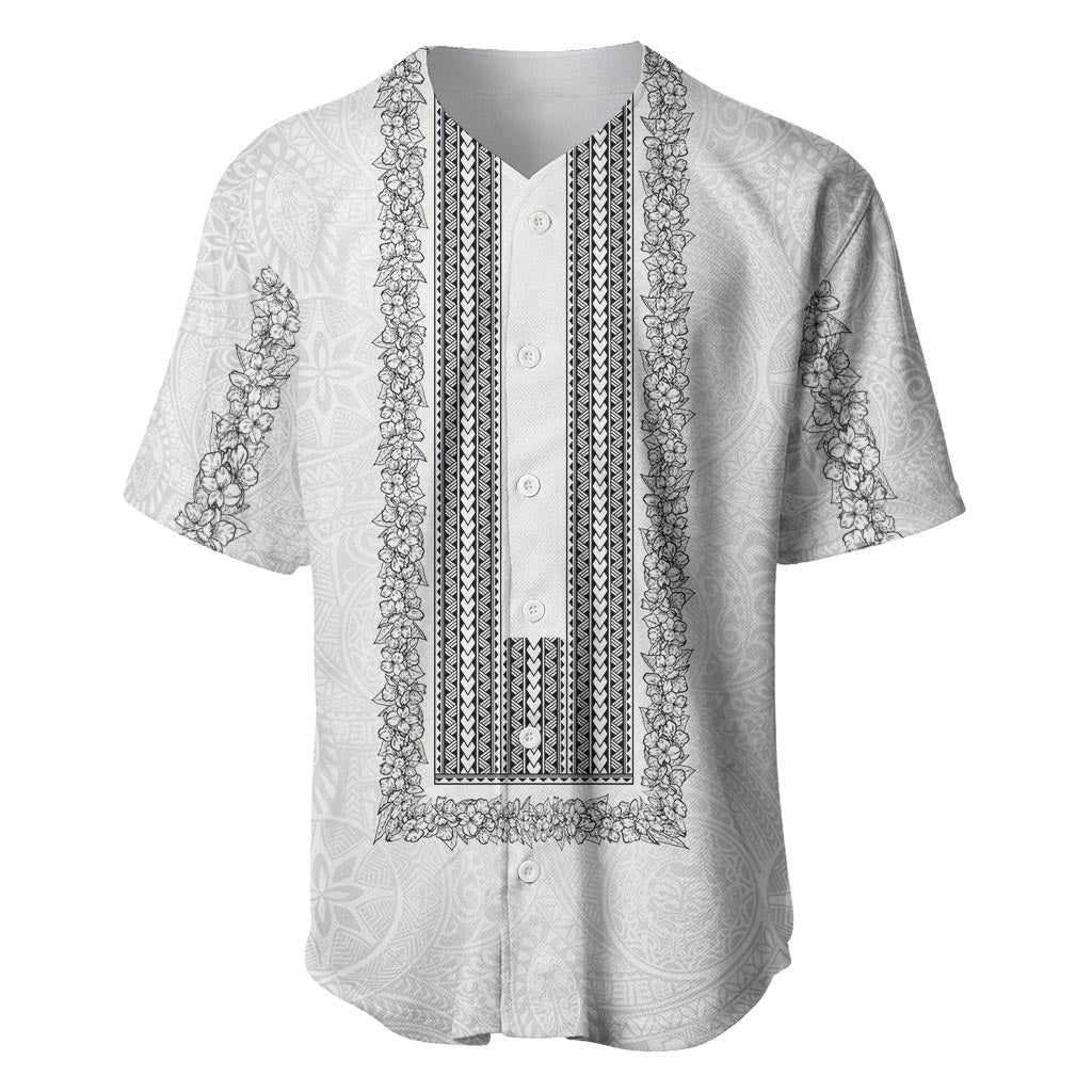 Philippines Polynesian Jasmine Pattern Baseball Jersey With Barong Tagalog White Style