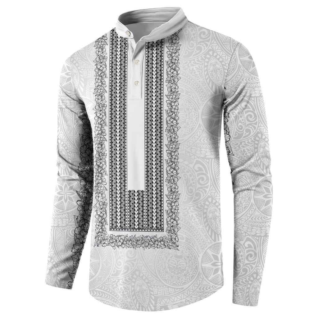 Philippines Polynesian Jasmine Pattern Button Sweatshirt With Barong Tagalog White Style