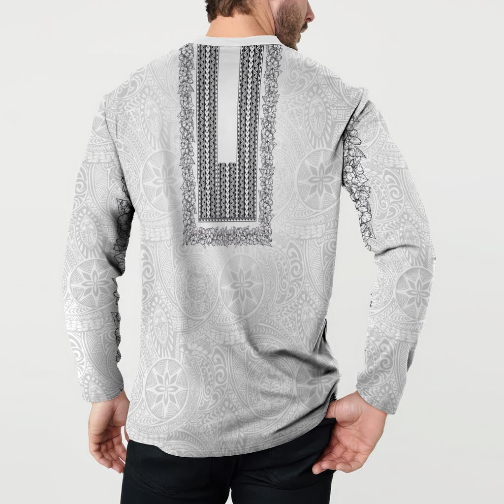 Philippines Polynesian Jasmine Pattern Button Sweatshirt With Barong Tagalog White Style