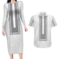 Philippines Polynesian Jasmine Pattern Couples Matching Long Sleeve Bodycon Dress and Hawaiian Shirt With Barong Tagalog White Style LT03 White - Polynesian Pride