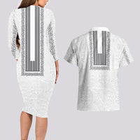 Philippines Polynesian Jasmine Pattern Couples Matching Long Sleeve Bodycon Dress and Hawaiian Shirt With Barong Tagalog White Style LT03 - Polynesian Pride