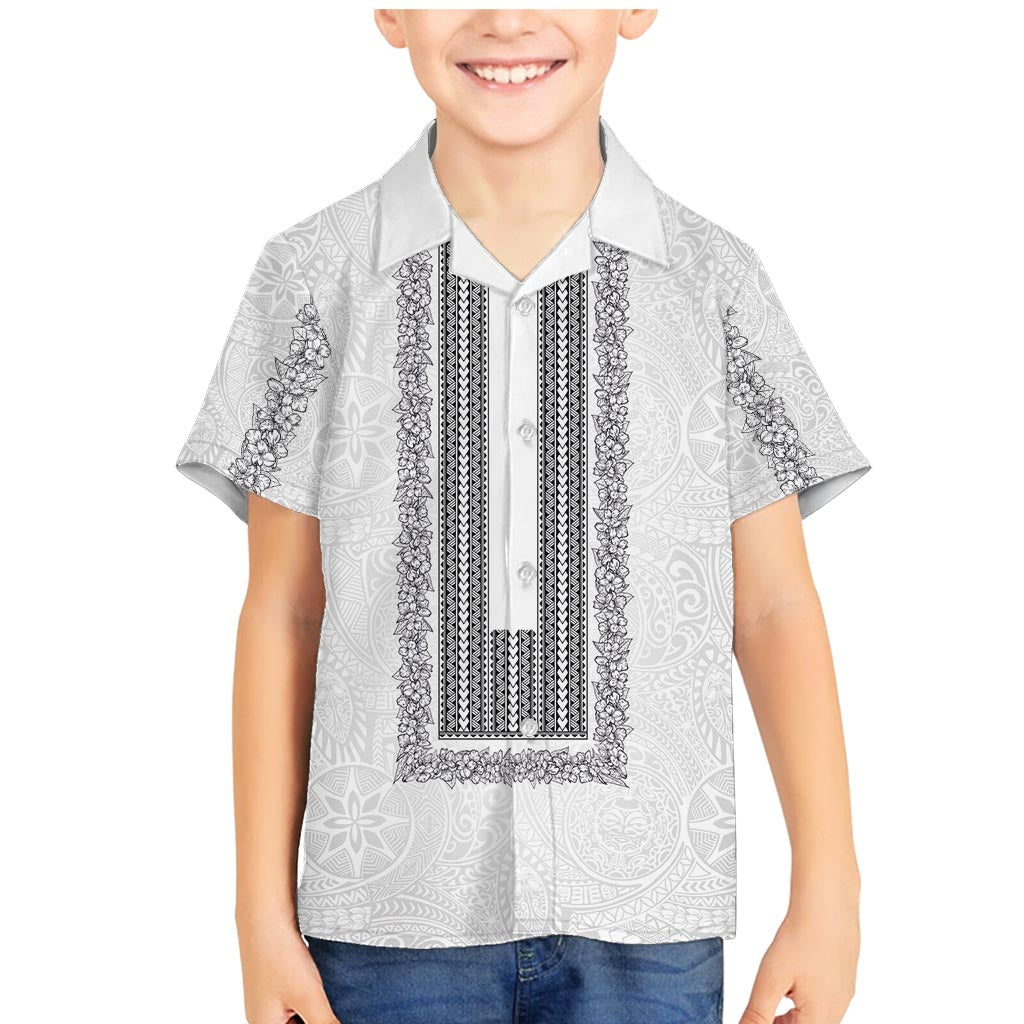 Philippines Polynesian Jasmine Pattern Family Matching Mermaid Dress and Hawaiian Shirt With Barong Tagalog White Style