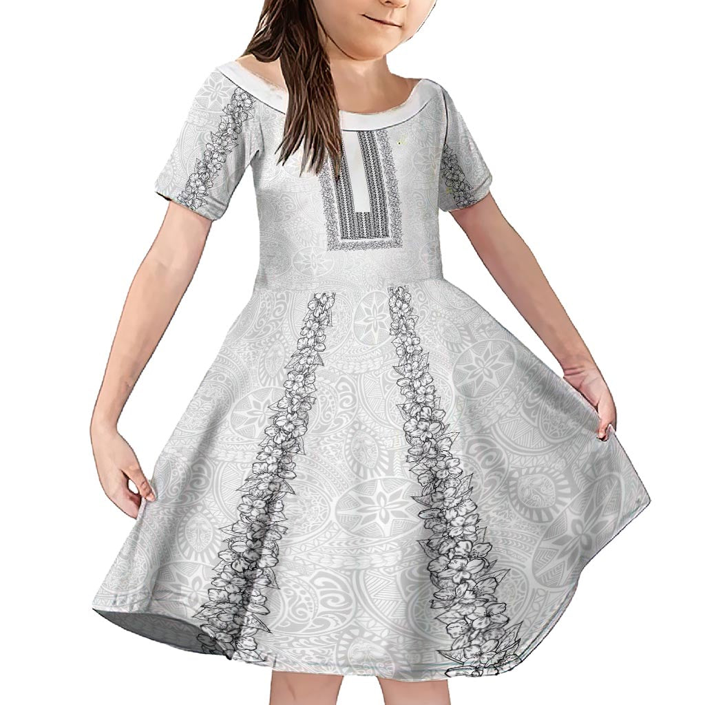 Philippines Polynesian Jasmine Pattern Family Matching Short Sleeve Bodycon Dress and Hawaiian Shirt With Barong Tagalog White Style