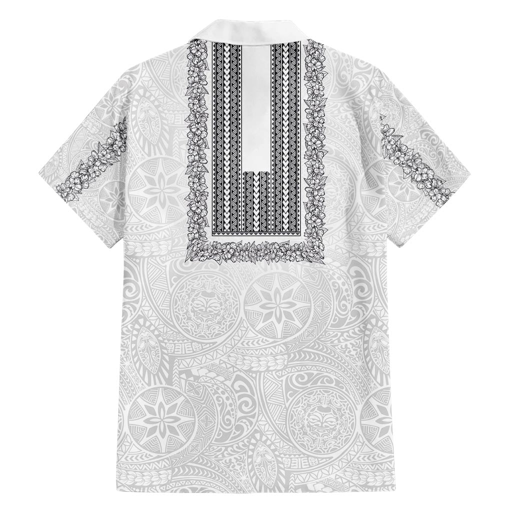 Philippines Polynesian Jasmine Pattern Family Matching Short Sleeve Bodycon Dress and Hawaiian Shirt With Barong Tagalog White Style