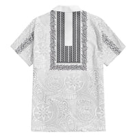 Philippines Polynesian Jasmine Pattern Family Matching Short Sleeve Bodycon Dress and Hawaiian Shirt With Barong Tagalog White Style