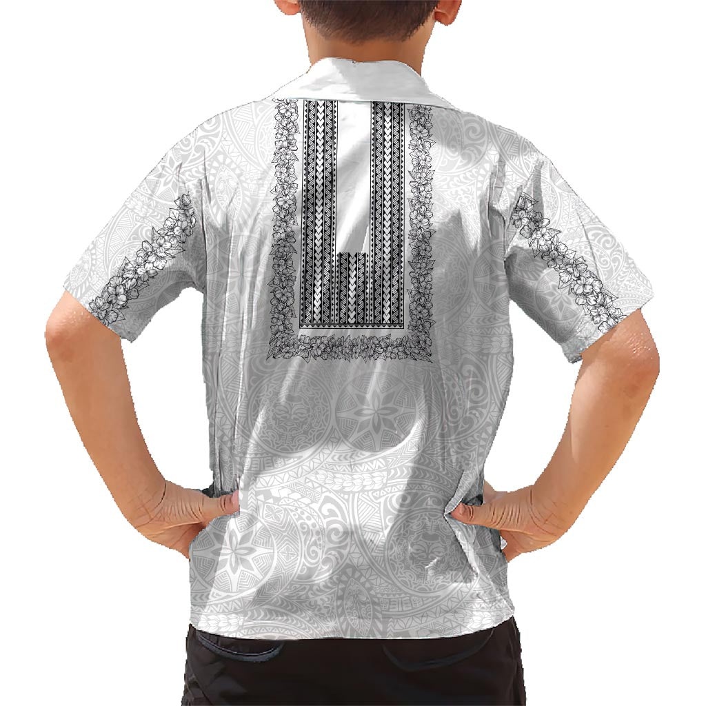 Philippines Polynesian Jasmine Pattern Kid Hawaiian Shirt With Barong Tagalog White Style
