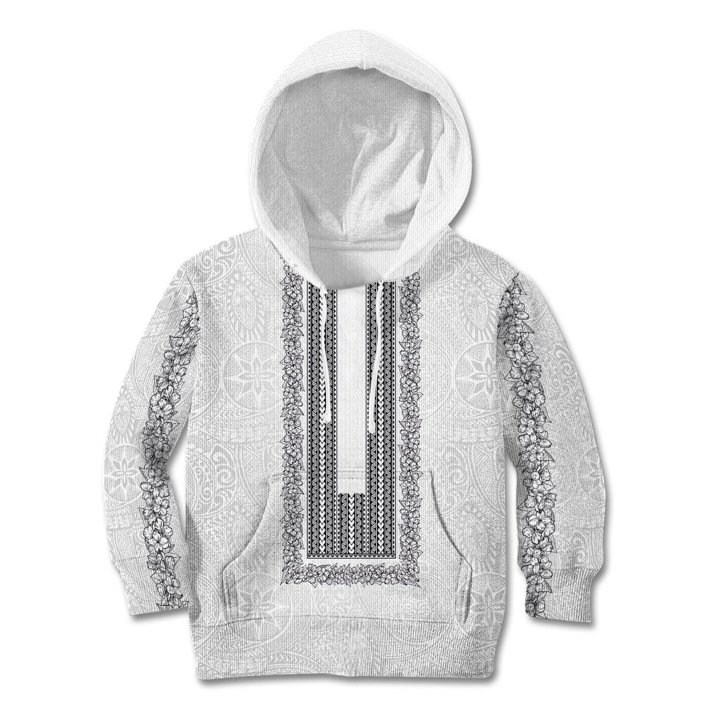 Philippines Polynesian Jasmine Pattern Kid Hoodie With Barong Tagalog White Style
