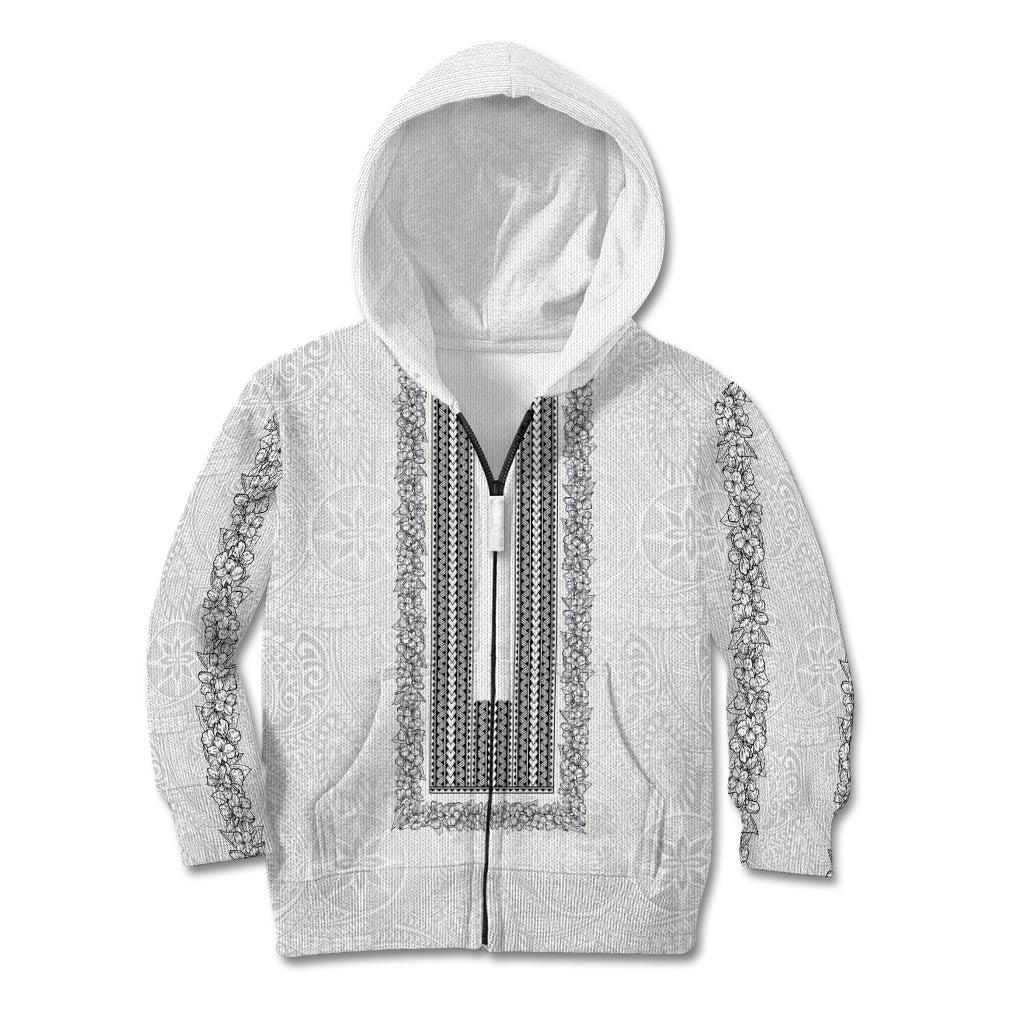 Philippines Polynesian Jasmine Pattern Kid Hoodie With Barong Tagalog White Style