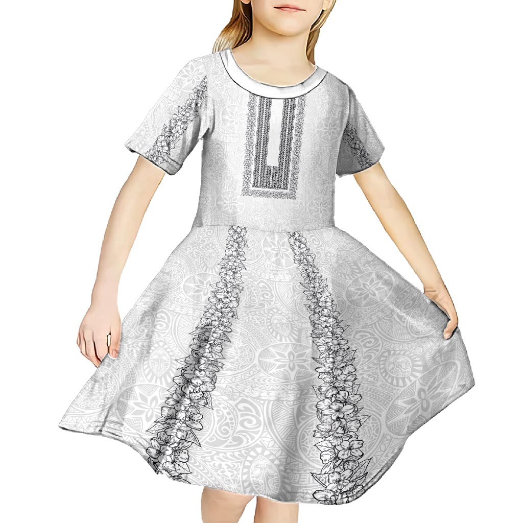 Philippines Polynesian Jasmine Pattern Kid Short Sleeve Dress With Barong Tagalog White Style