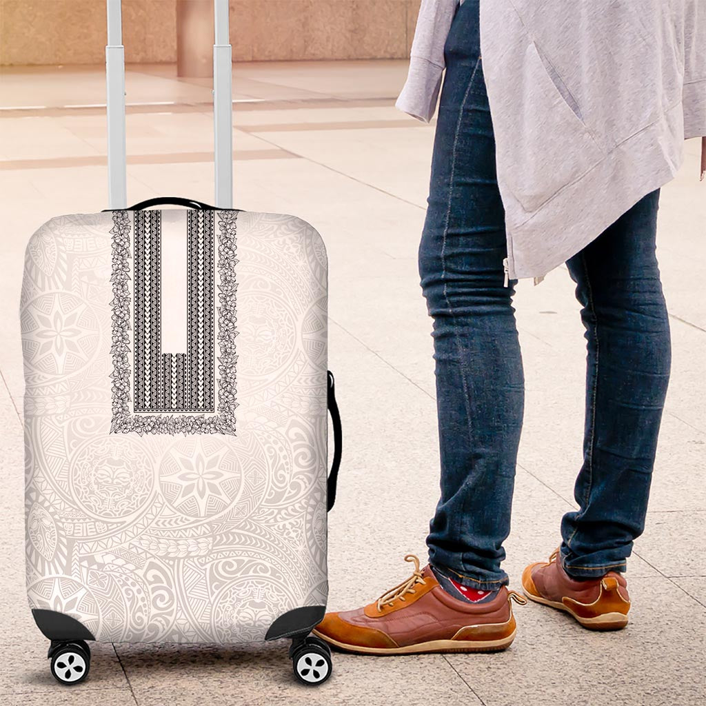 Philippines Polynesian Jasmine Pattern Luggage Cover With Barong Tagalog White Style LT03 White - Polynesian Pride