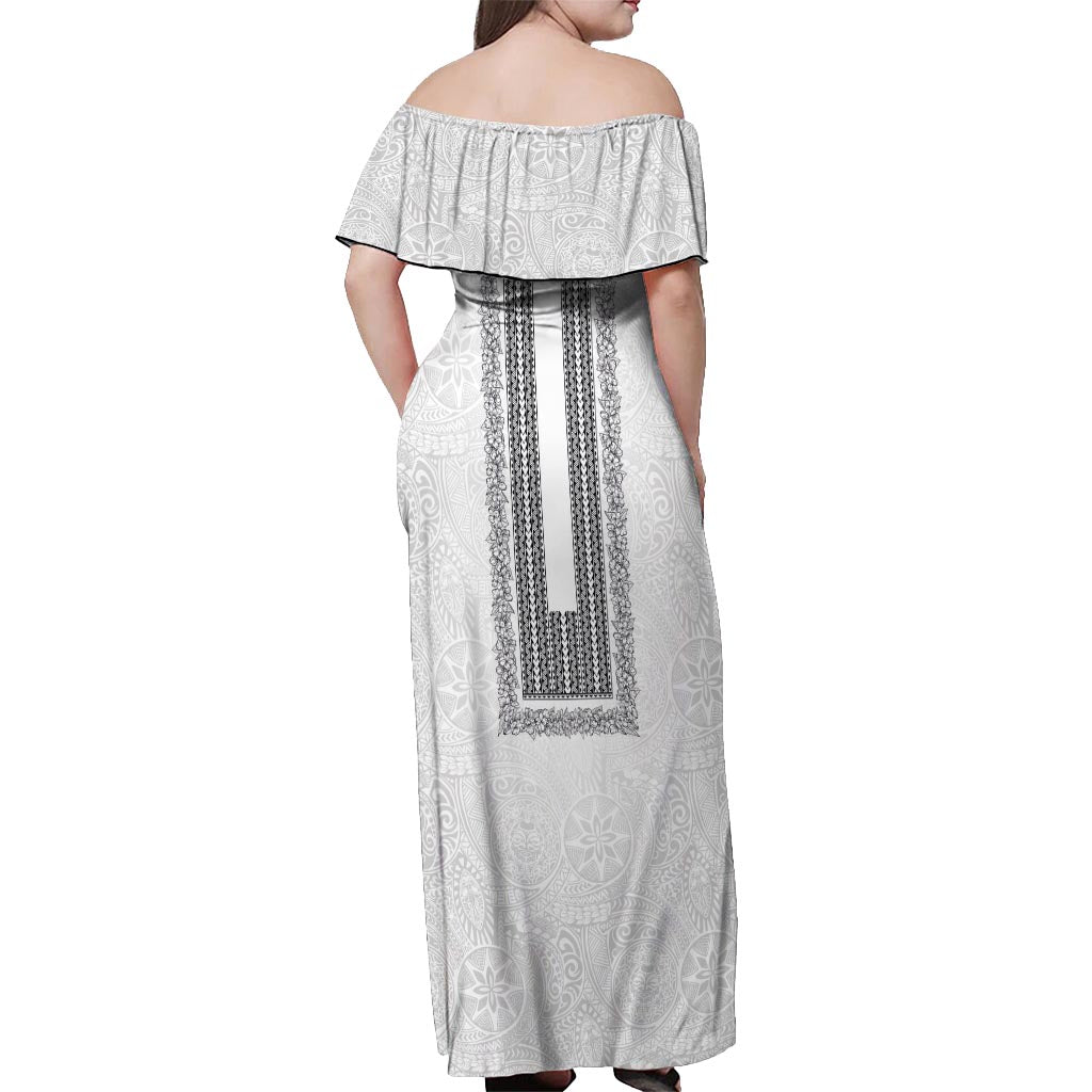 Philippines Polynesian Jasmine Pattern Off Shoulder Maxi Dress With Barong Tagalog White Style